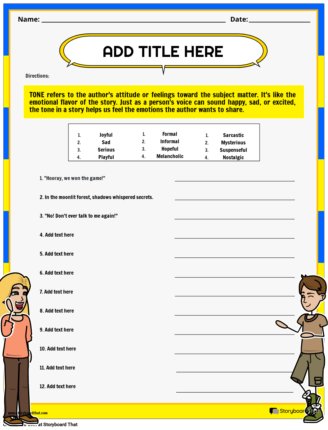 Storyboard That Free Tone And Mood Worksheets Storyboard That Free Tone And Mood Worksheets