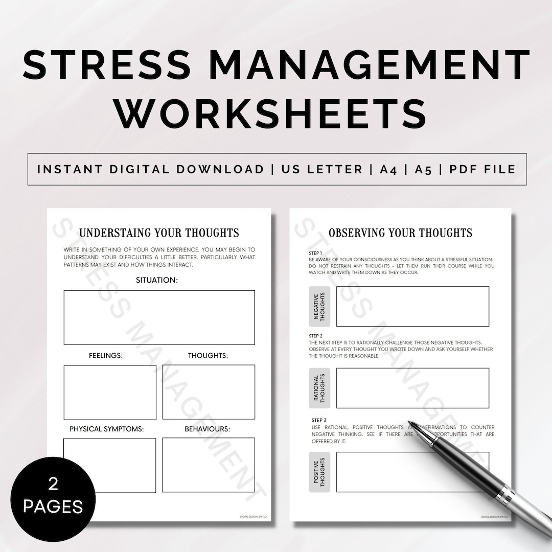 Stress Management Worksheets Stress Relief Printable Therapy Worksheets Cognitive Restructuring Behavioural Activation Burnout Journal Etsy