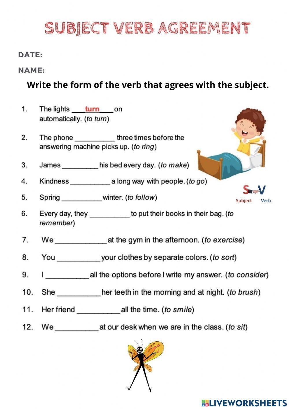 Subject And Verb Agreement Worksheets Worksheets Library