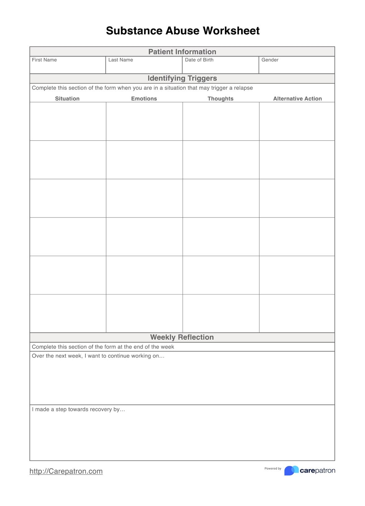 Substance Abuse Worksheet U0026 Example Free PDF Download