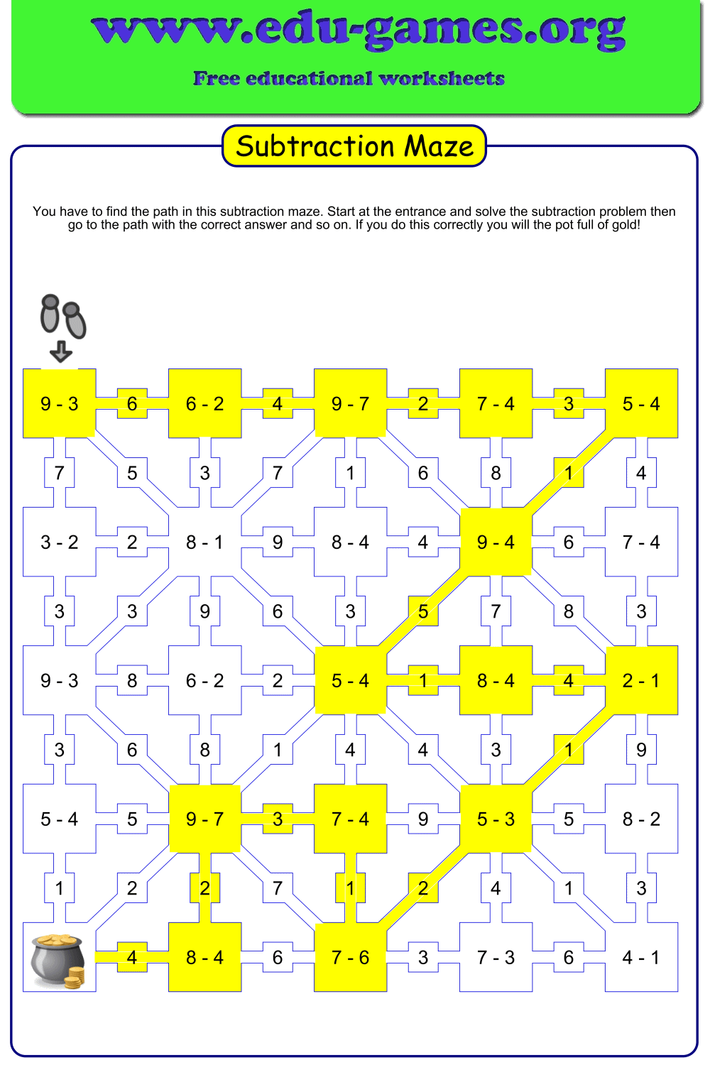Subtraction Math Maze Worksheets Subtraction Math Maze Worksheets