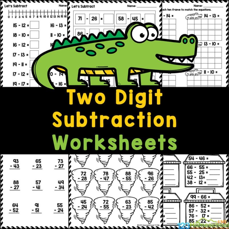 Subtraction Sheet For Kindergarten 2 Digit Worksheets No Regrouping
