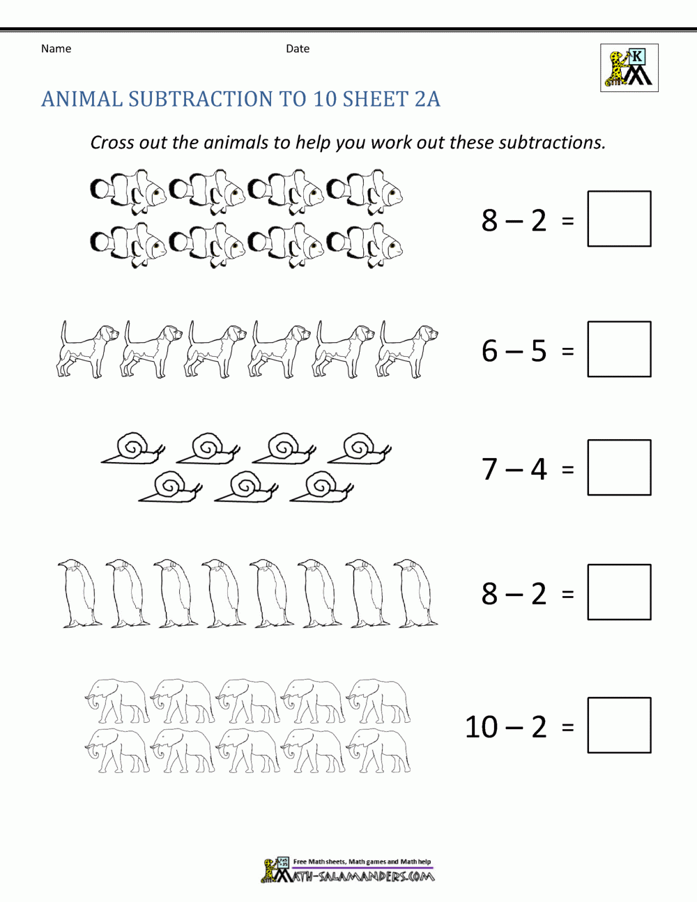 Free Printable Subtraction Worksheets For Kindergarten