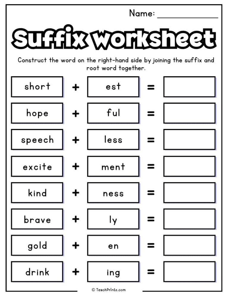 Suffix Worksheets 10 Free PDF Printables Teach Prints