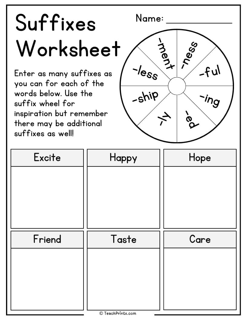 Suffix Worksheets 10 Free PDF Printables Teach Prints