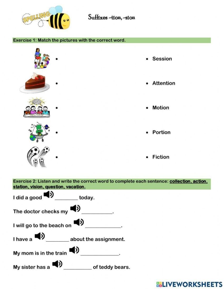 Suffixes tion sion Worksheet Worksheets Library