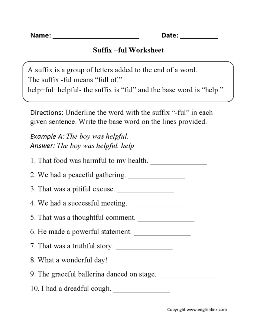 Suffixes Worksheets Printable Word Endings Practice