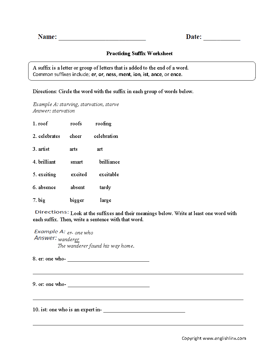 Suffixes Worksheets Worksheets Library