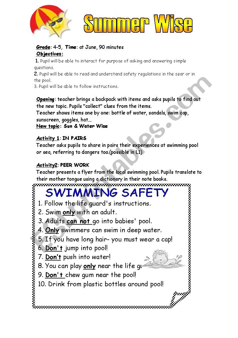 Summer Safety ESL Worksheet By Schulzi Summer Safety ESL Worksheet By Schulzi