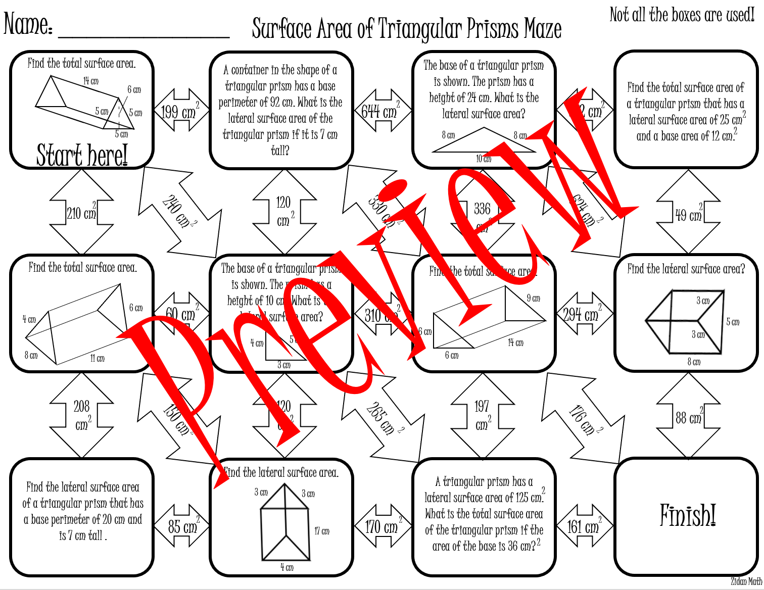 Surface Area Of Triangular Prisms Maze TEK 8 7B Made By Teachers Surface Area Of Triangular Prisms Maze TEK 8 7B Made By Teachers