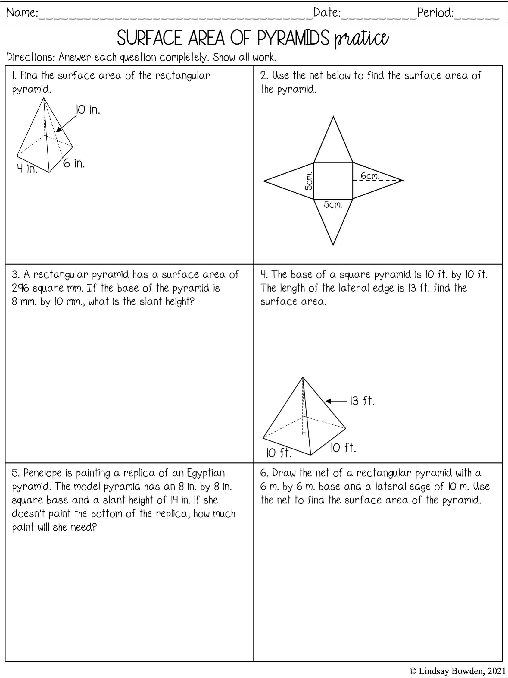 Surface Area Of Pyramids And Cones Maze Worksheet Answers