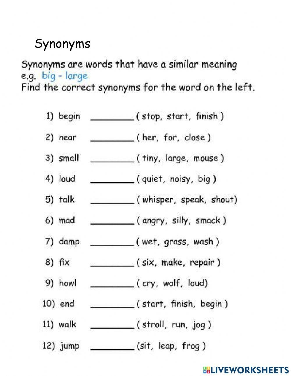 Synonyms Exercise For Grade 1 Live Worksheets Worksheets Library Synonyms Exercise For Grade 1 Live Worksheets Worksheets Library