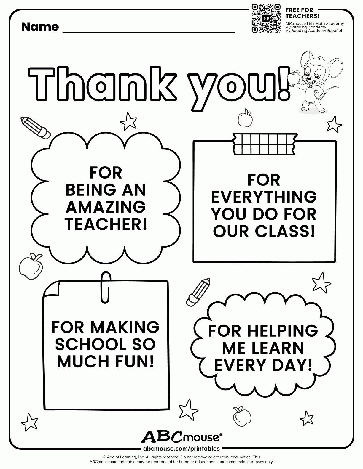 Teacher Appreciation Free Printable ABCmouse Teacher Appreciation Free Printable ABCmouse