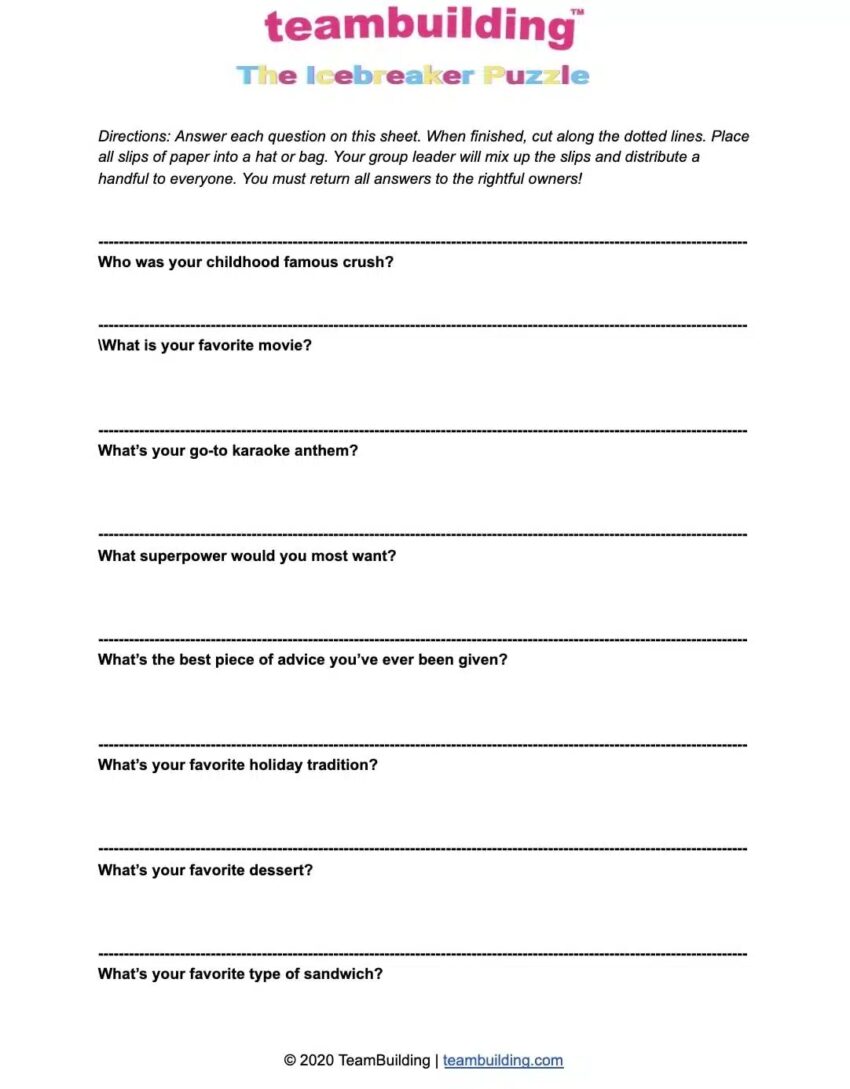 Team Building Worksheets Free Templates