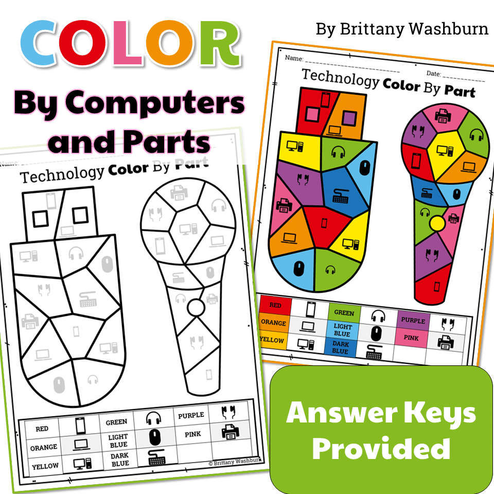 Technology Color By Computers And Parts Printable Worksheets