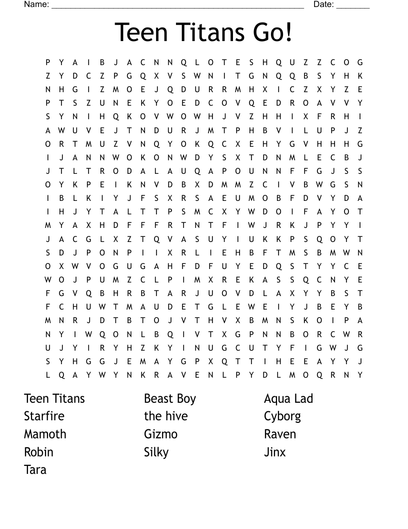 Teen Titans Go Word Search WordMint Teen Titans Go Word Search WordMint