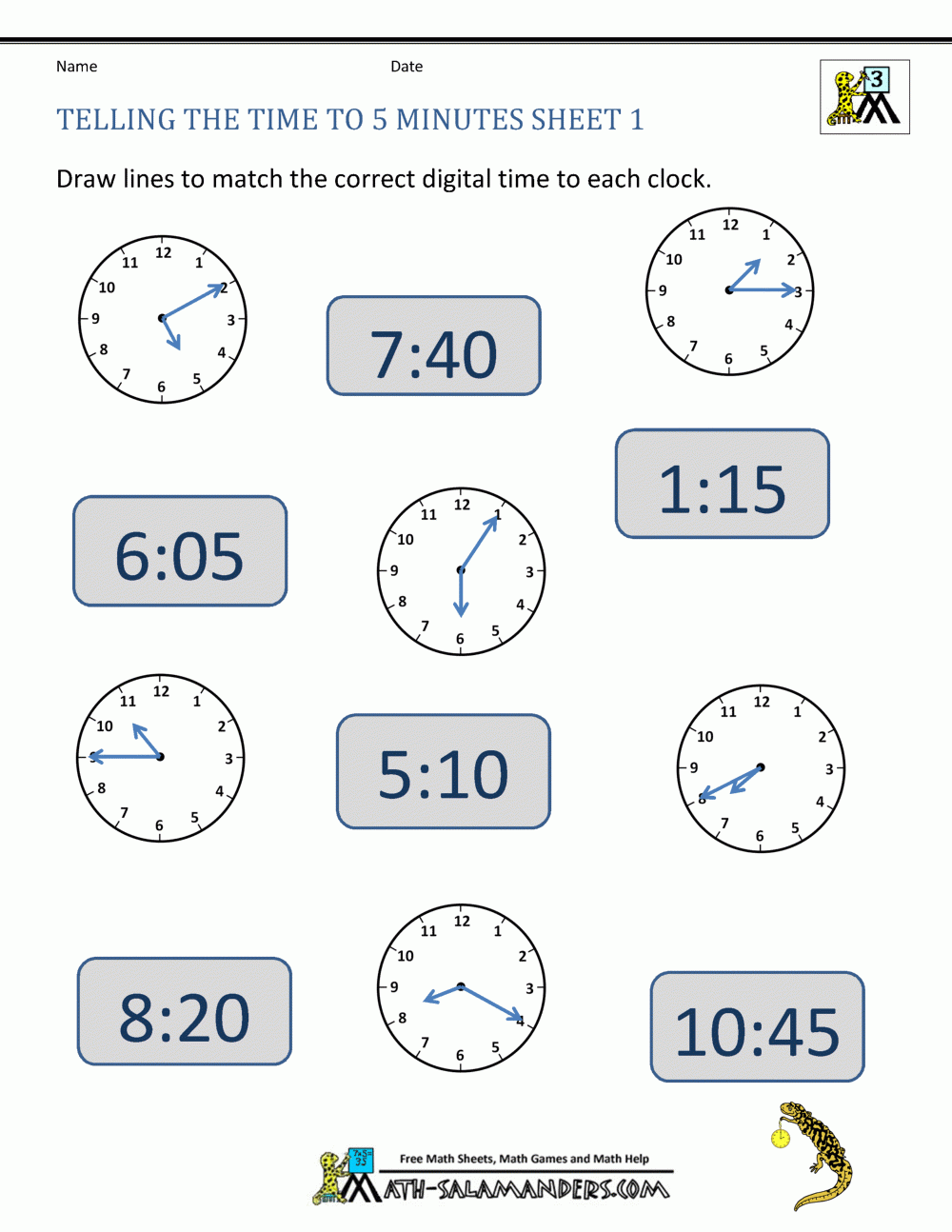 Free Printable Clock Worksheets