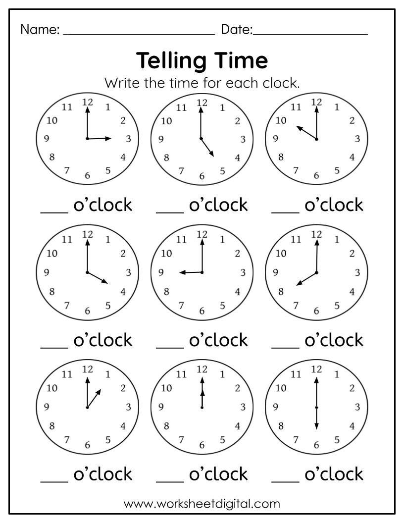 Telling Time To The Hour Worksheet Kindergarten First Grade Telling Time To The Hour Worksheet Kindergarten First Grade