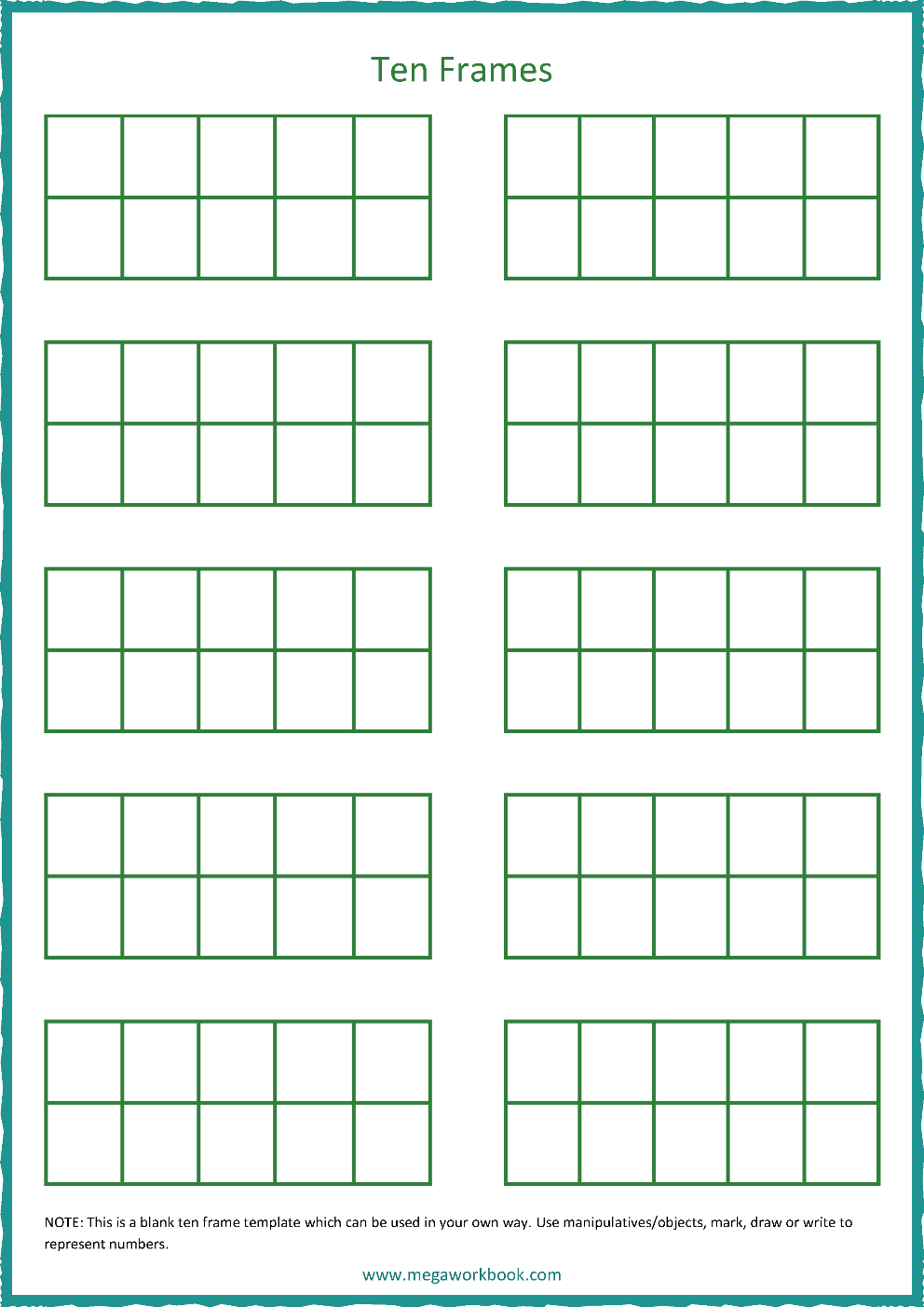 Ten Frame Template Blank Ten Frames Double Ten Frames MegaWorkbook