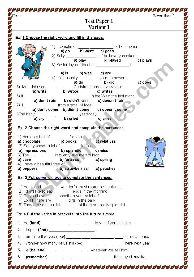 Fourth Grade English Printable Worksheets