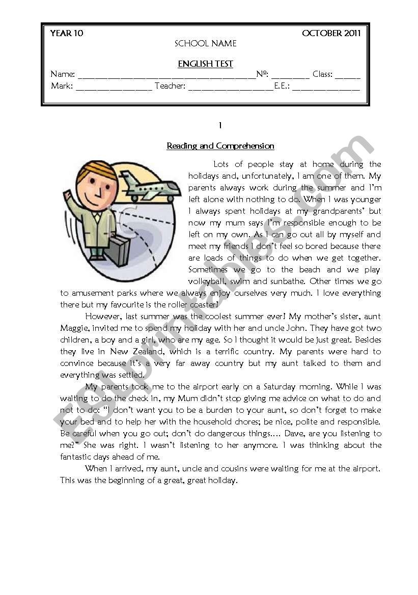 TEST GRADE 10 ESL Worksheet By Coasvaf TEST GRADE 10 ESL Worksheet By Coasvaf