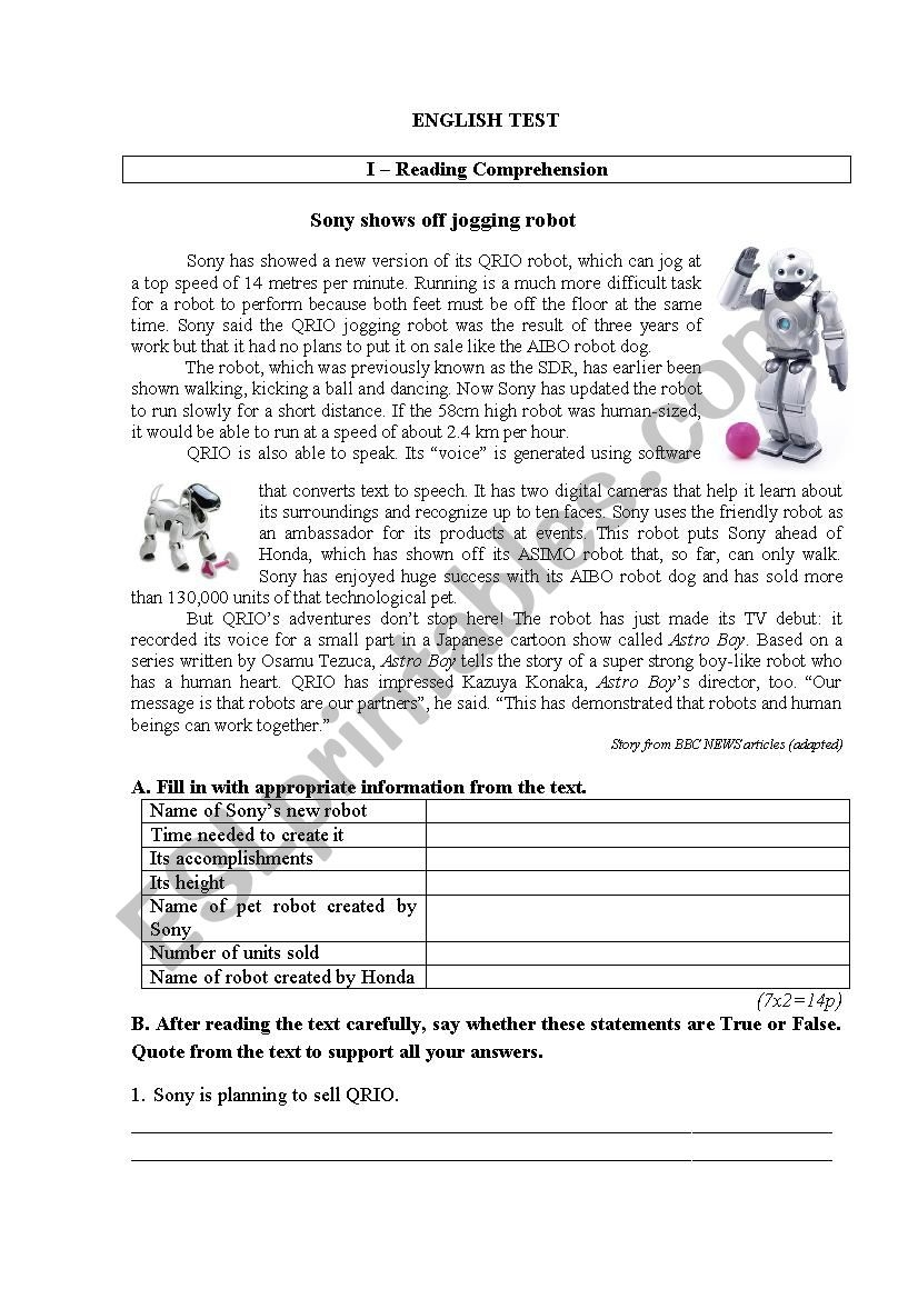 Test On Robots And Technology 2 ESL Worksheet By Carlasaduarte Test On Robots And Technology 2 ESL Worksheet By Carlasaduarte