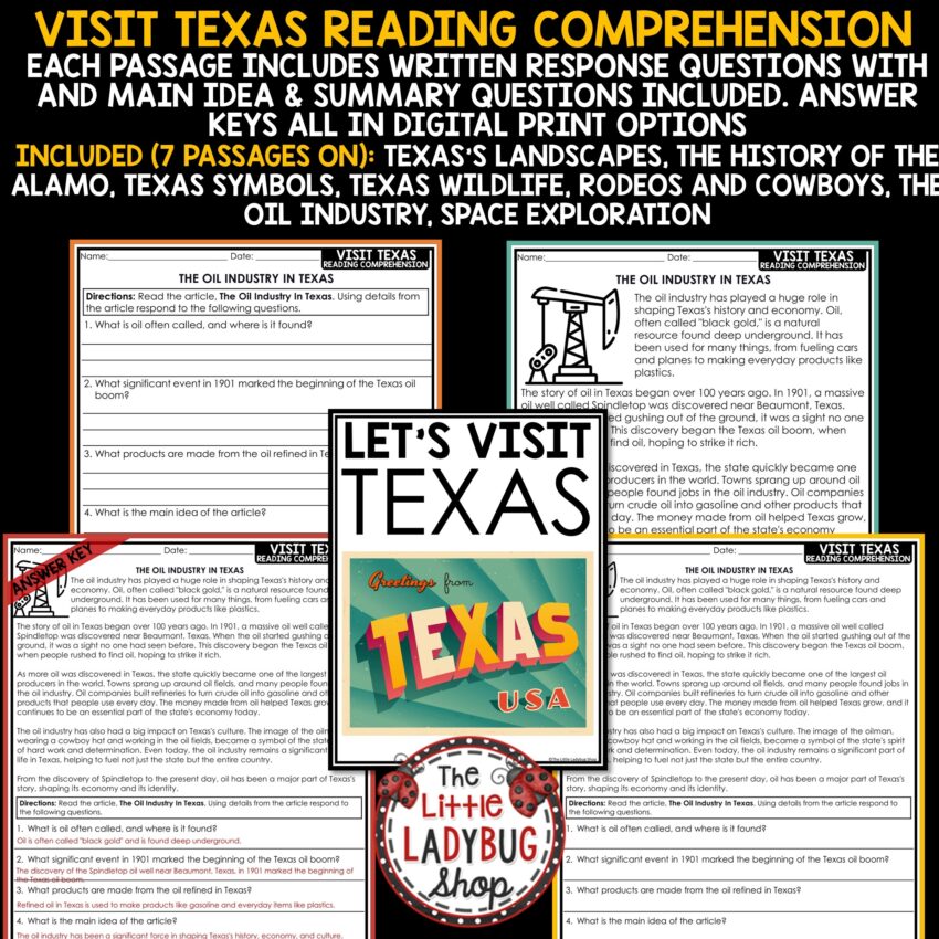 Texas Reading Comprehension Passages 3rd 4th Grade The Little Ladybug Shop