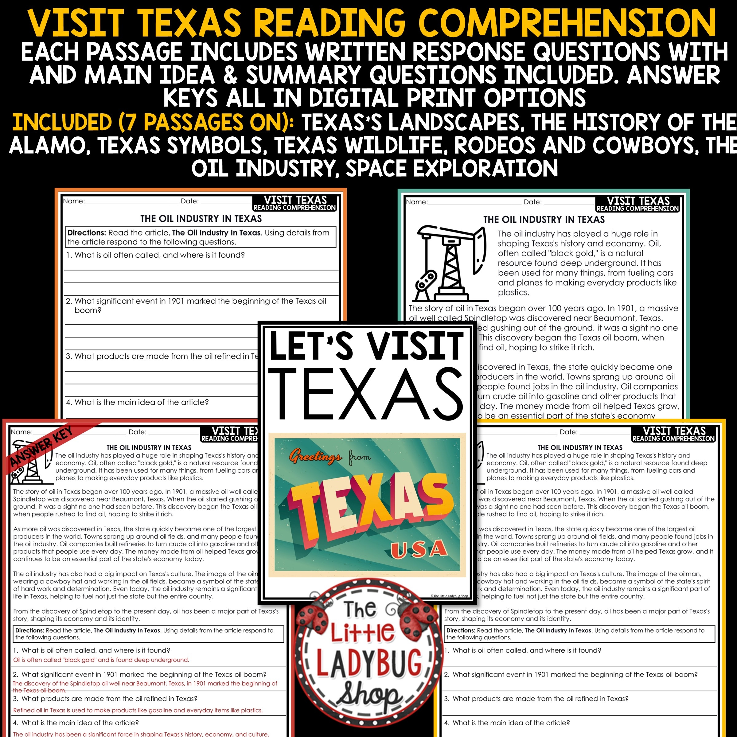 Texas Reading Comprehension Passages 3rd 4th Grade The Little Ladybug Shop