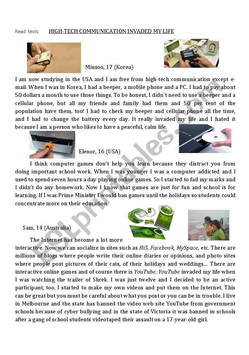 Text Comprehension New Technologies ESL Worksheet By Anacrissimoes