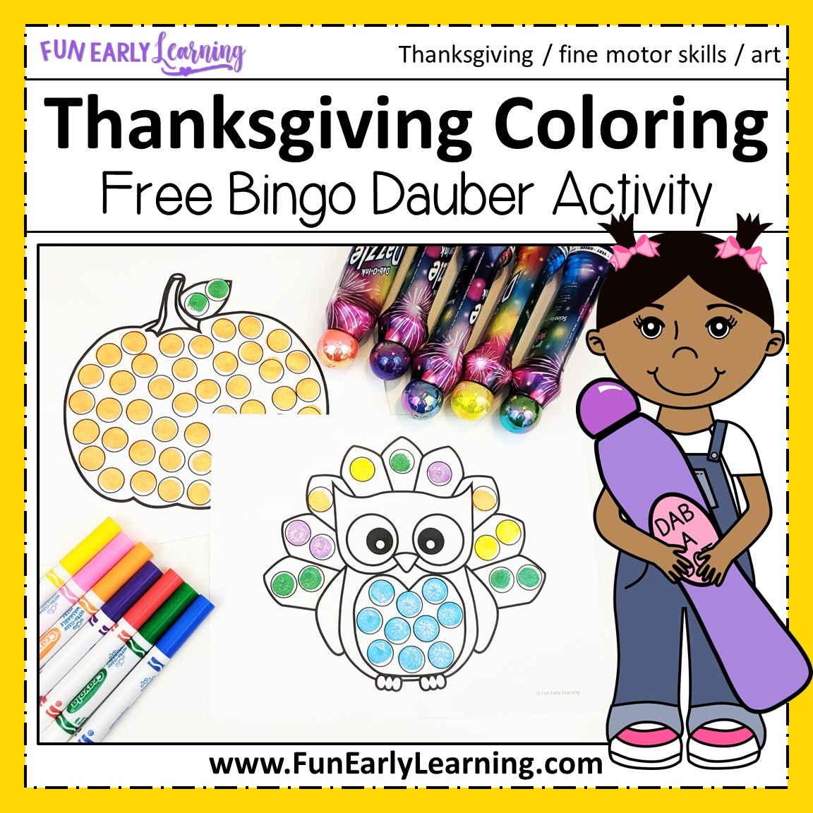 Thanksgiving Bingo Dauber Coloring Pages Fun Early Learning