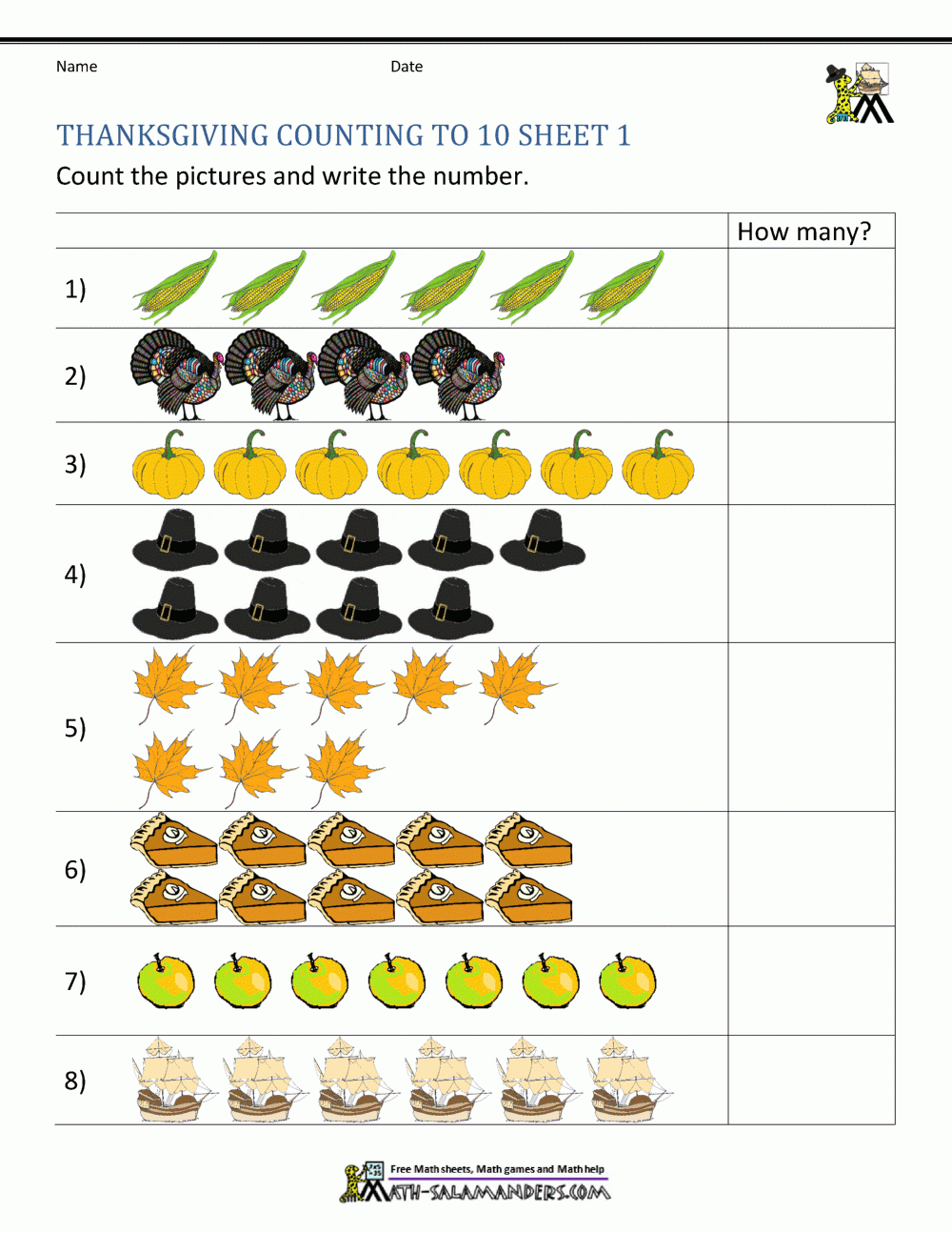 Thanksgiving Counting Worksheets Thanksgiving Counting Worksheets