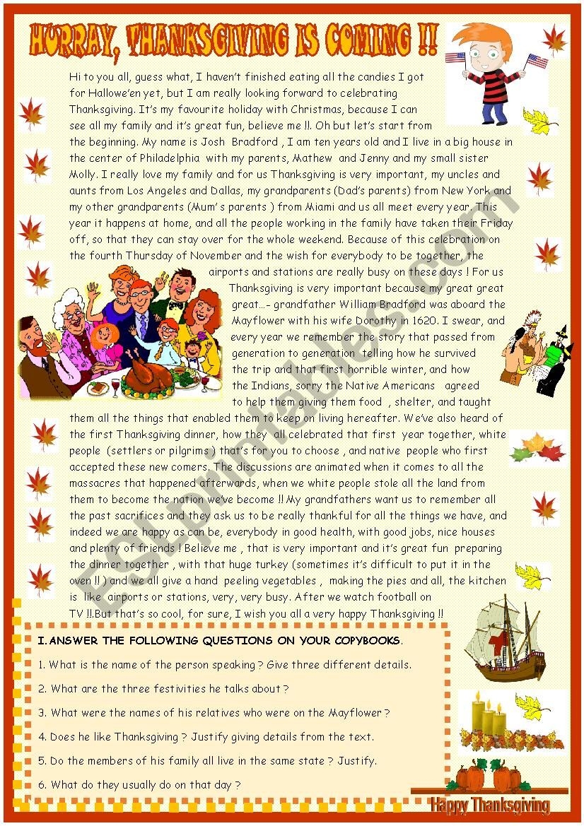 Thanksgiving Reading Comprehension Worksheets Elementary Thanksgiving Reading Comprehension Worksheets Elementary