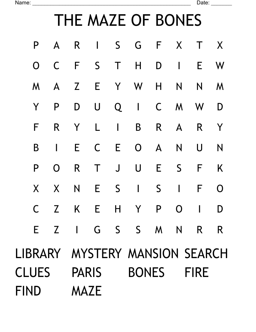 The 39 Clues maze Of Bones Word Search WordMint The 39 Clues maze Of Bones Word Search WordMint
