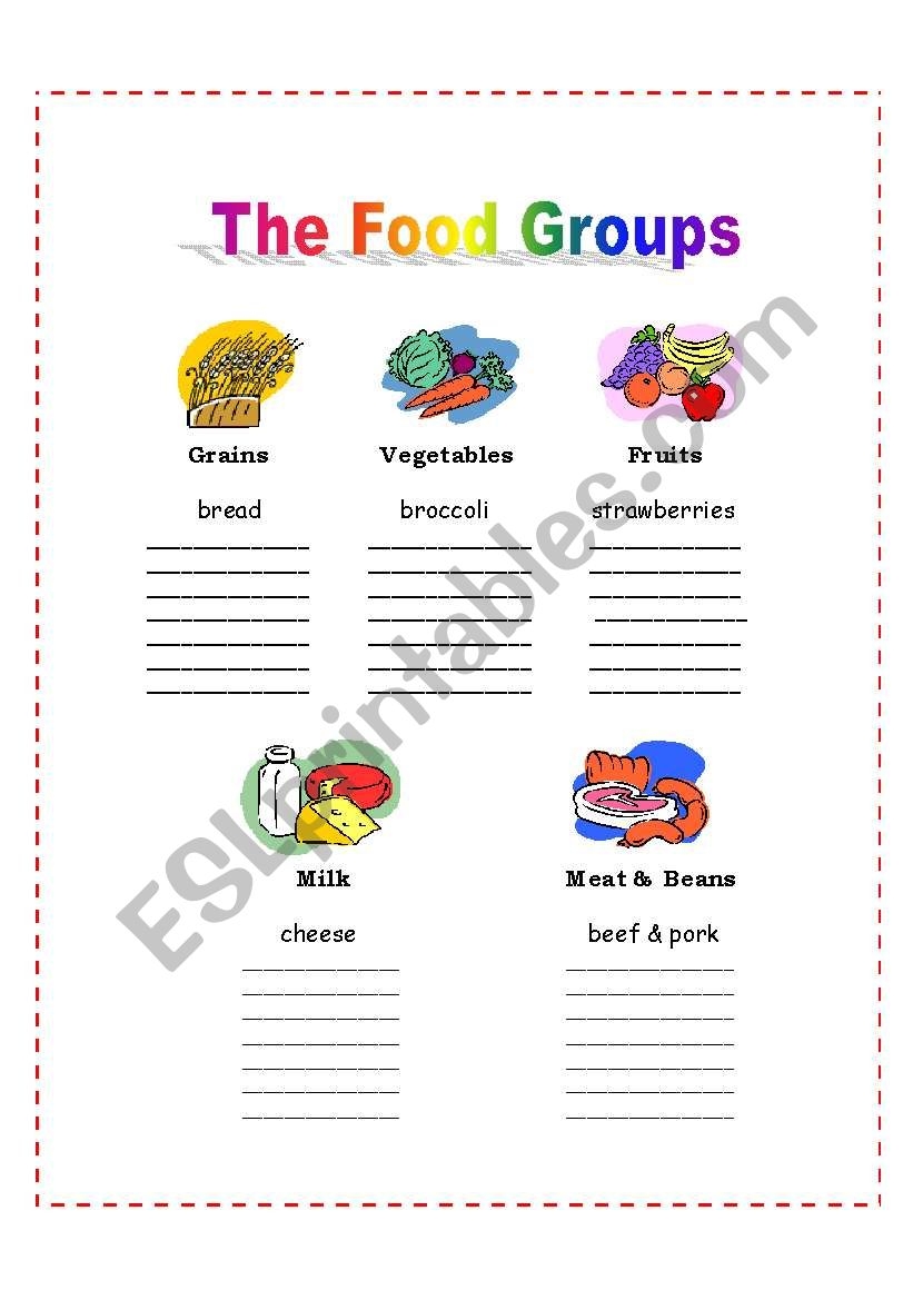 The 5 Food Groups ESL Worksheet By Nalawood