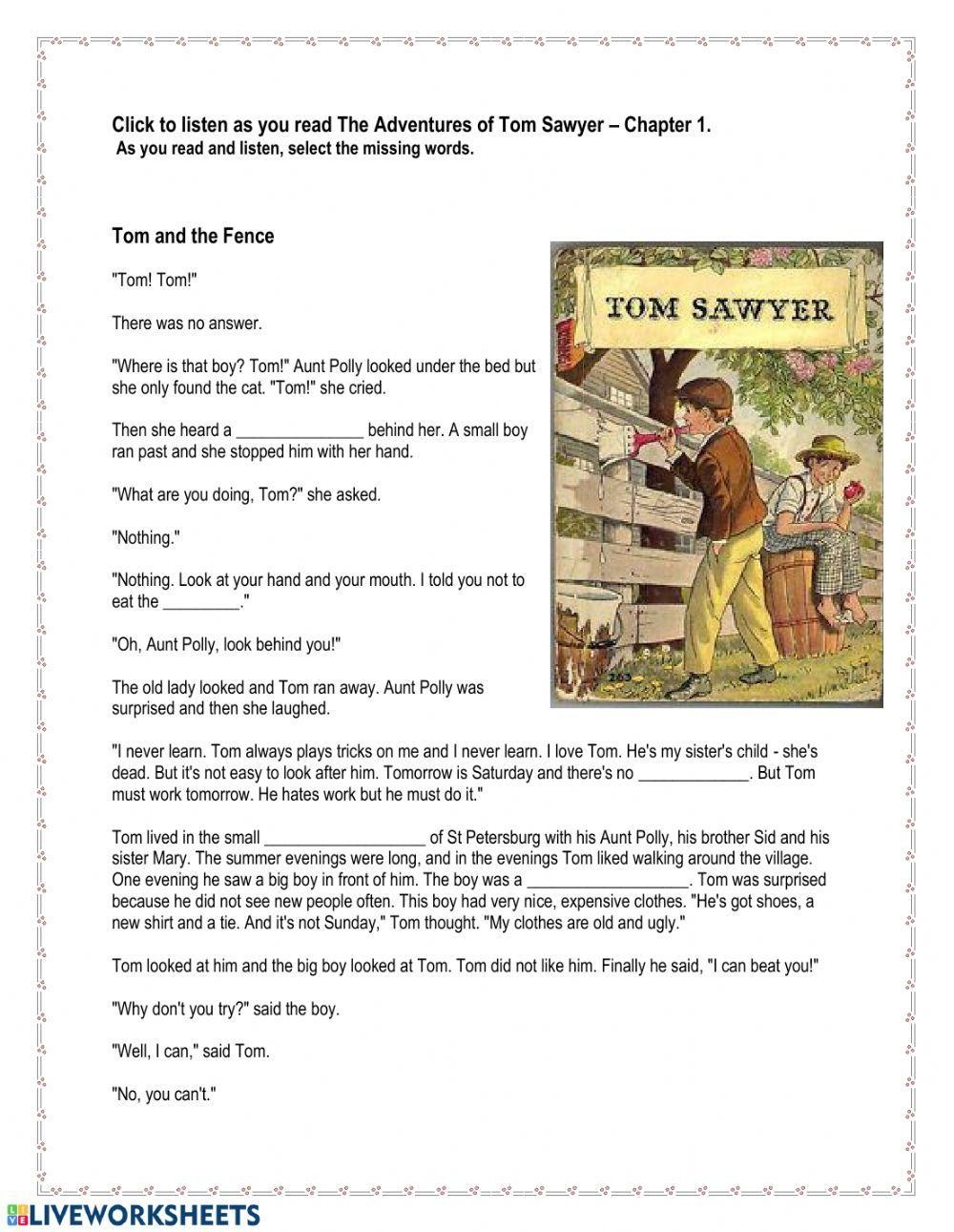 The Adventures Of Tom Sawyer Chapter 1 Worksheet Live Worksheets Worksheets Library The Adventures Of Tom Sawyer Chapter 1 Worksheet Live Worksheets Worksheets Library