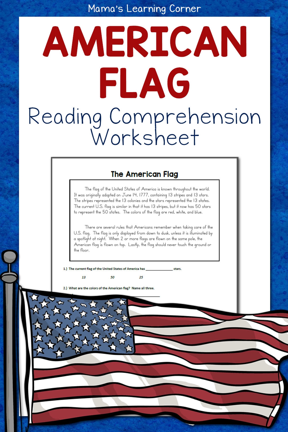 The American Flag Reading Comprehension Worksheet Mamas Learning Corner