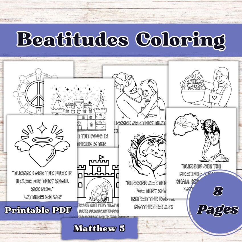 The Beatitudes Beatitudes Beatitudes Printable Bible Coloring Pages Bible Coloring Kids Matthew 5 Sunday School Bible Coloring Etsy