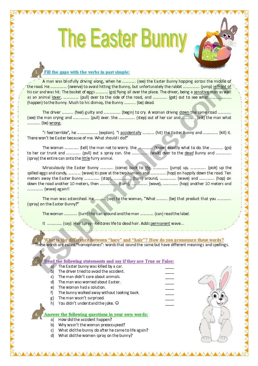 The Easter Bunny Reading Grammar Vocabulary ESL Worksheet By Scami The Easter Bunny Reading Grammar Vocabulary ESL Worksheet By Scami