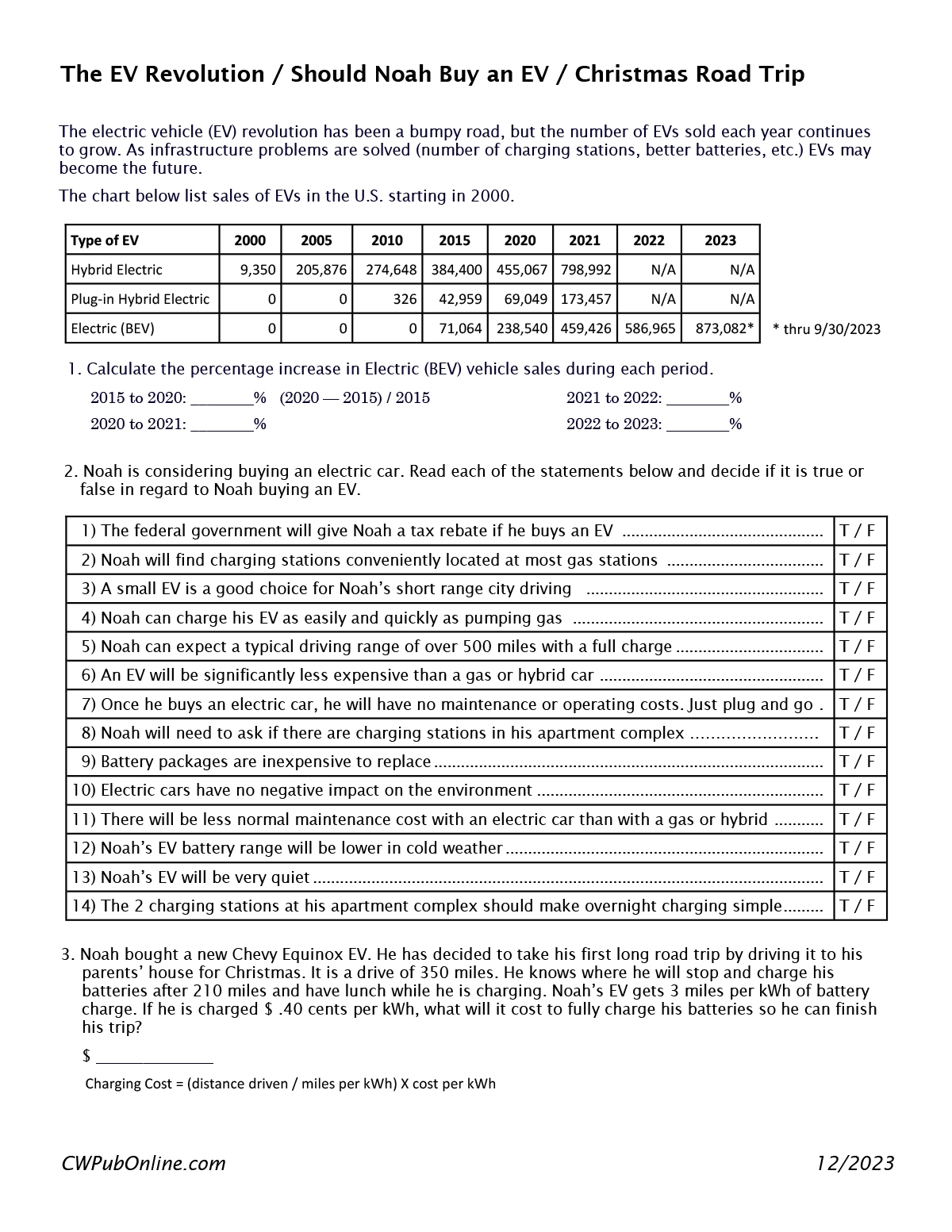 Natural Gas Vehicles Reading Comprehension Worksheet