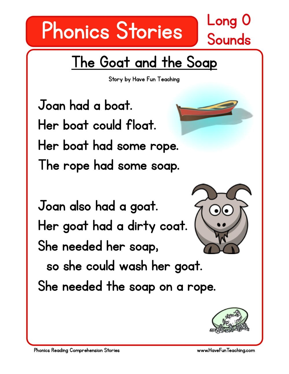 The Goat And The Soap Phonics Reading Comprehension Story Worksheet Long Vowel O Sound Have Fun Teaching The Goat And The Soap Phonics Reading Comprehension Story Worksheet Long Vowel O Sound Have Fun Teaching