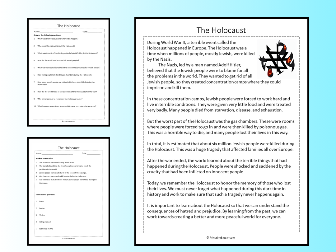 The Holocaust Reading Comprehension Passage Printable Worksheet The Holocaust Reading Comprehension Passage Printable Worksheet