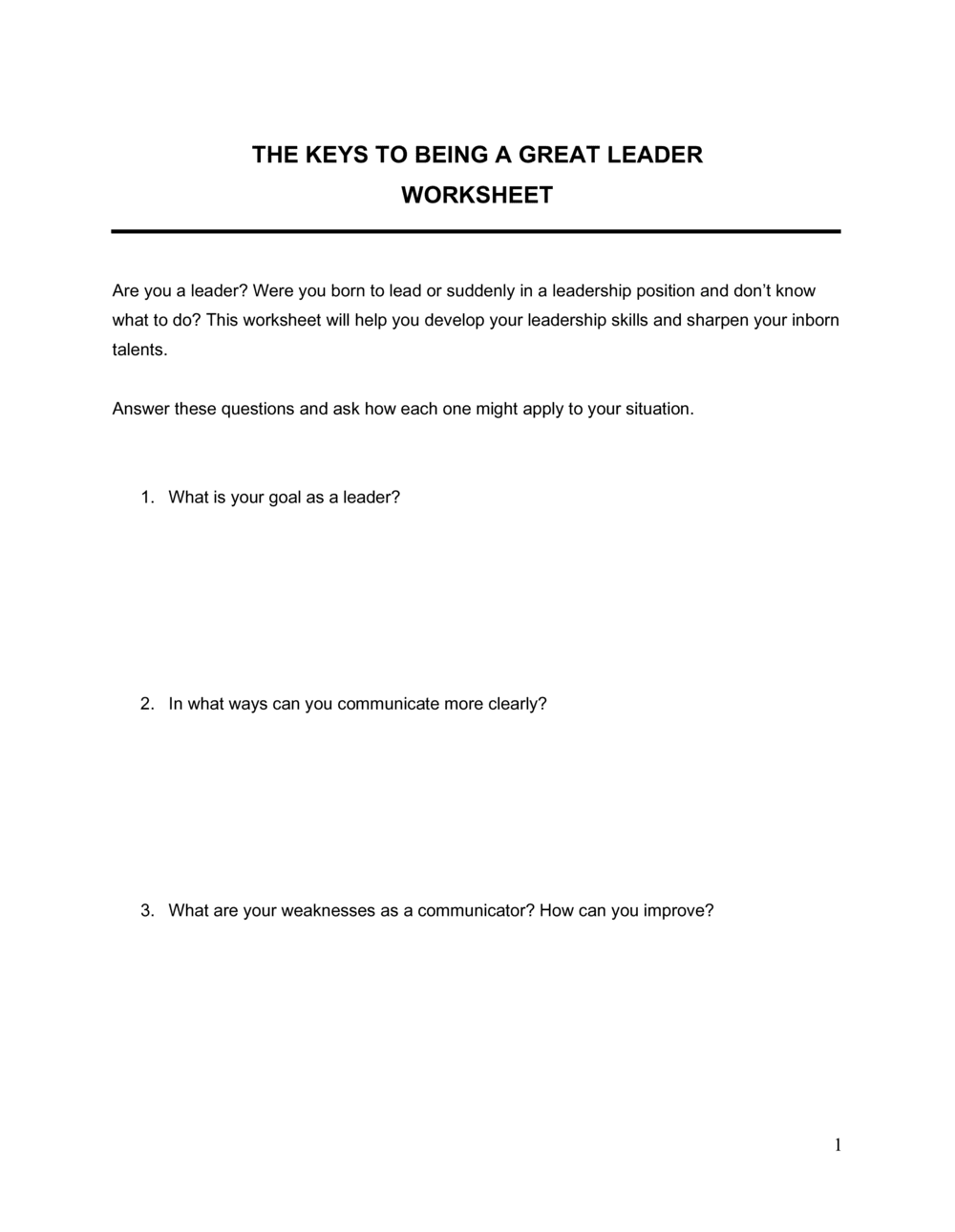 Printable Leadership Worksheets