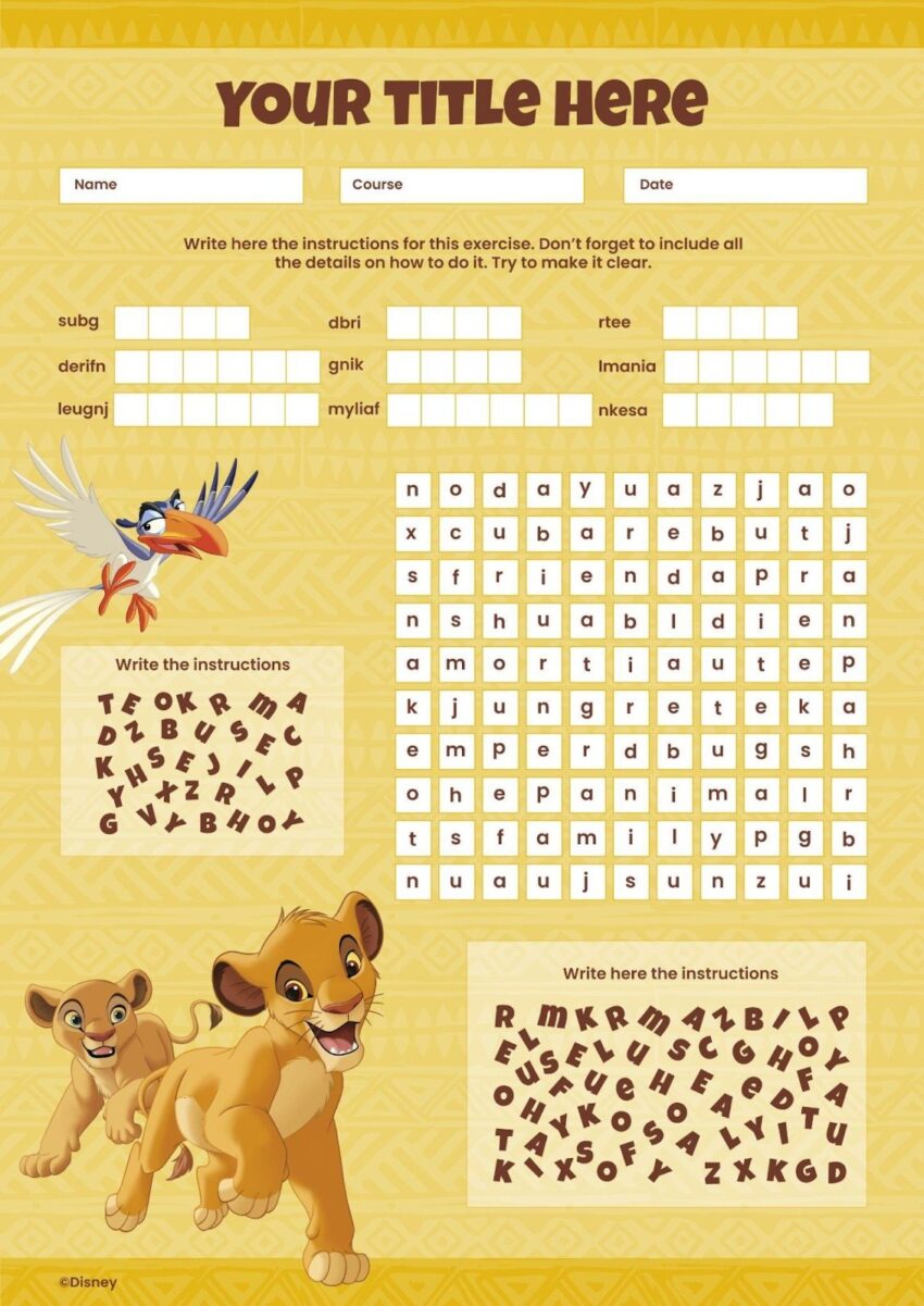 The Lion King Vocabulary Worksheet Template