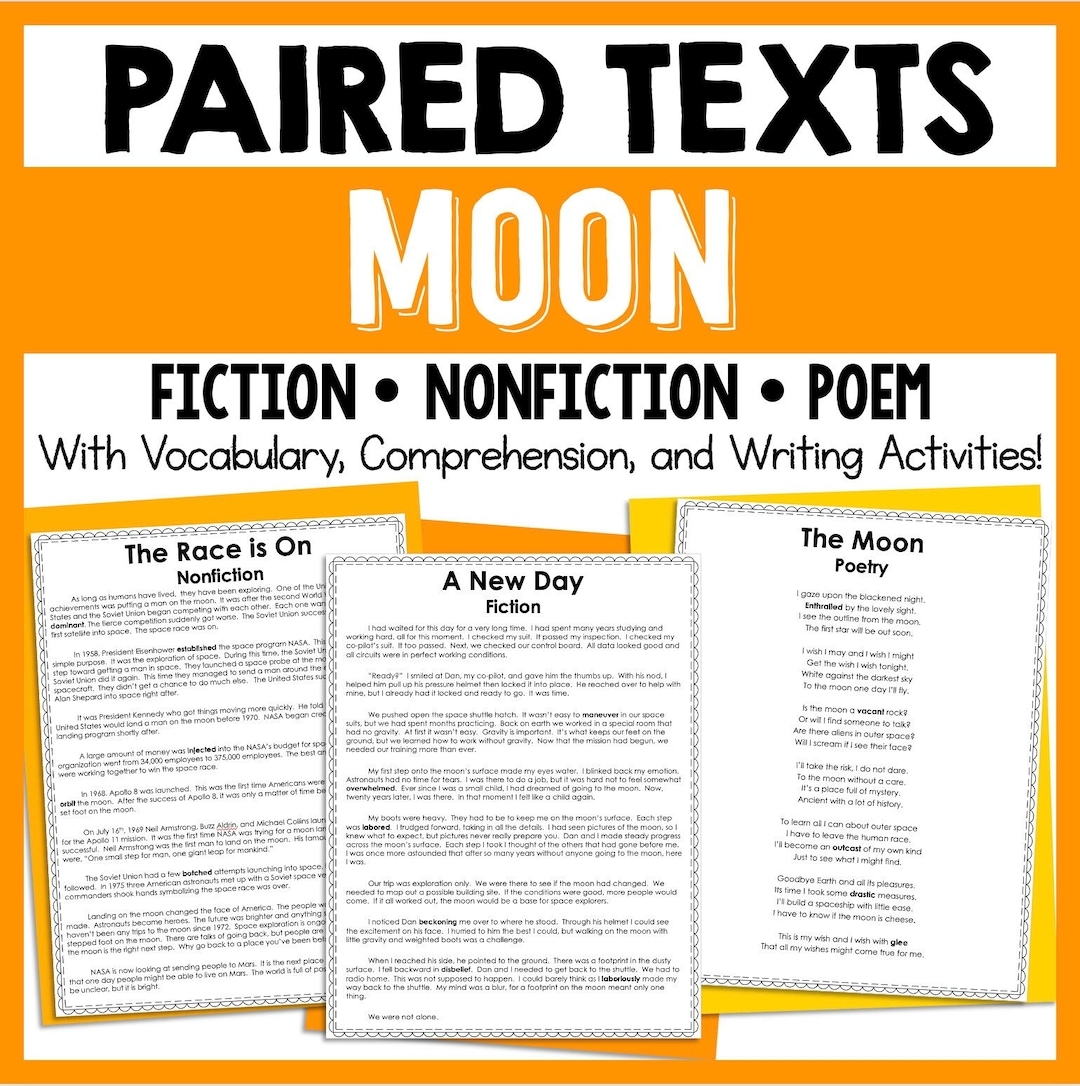 The Moon Reading Comprehension Paired Texts Passages Homeschool Worksheets Printables Etsy