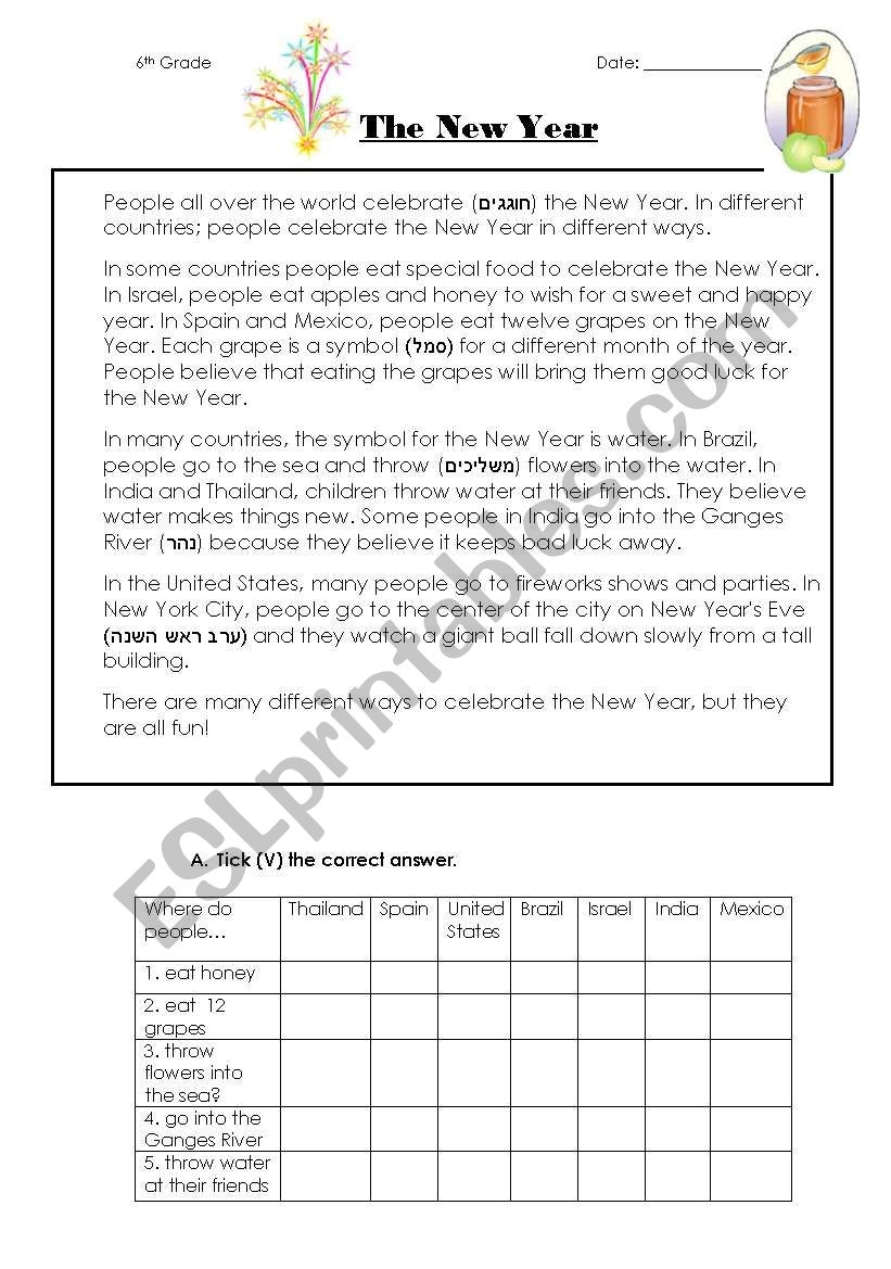 The New Year reading Comprehension 2 Pages ESL Worksheet By Shigoco The New Year reading Comprehension 2 Pages ESL Worksheet By Shigoco