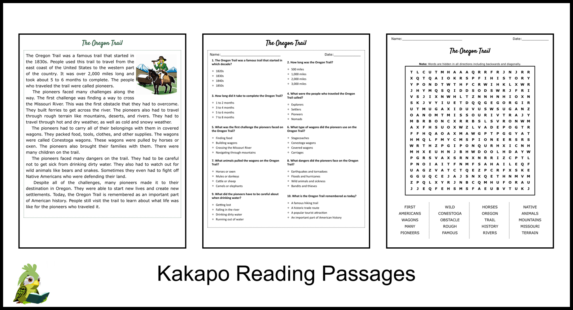 The Oregon Trail Reading Comprehension And Word Search Teaching The Oregon Trail Reading Comprehension And Word Search Teaching