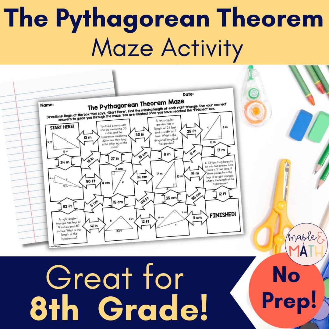 The Pythagorean Theorem Printable Maze Activity Worksheet 8th The Pythagorean Theorem Printable Maze Activity Worksheet 8th