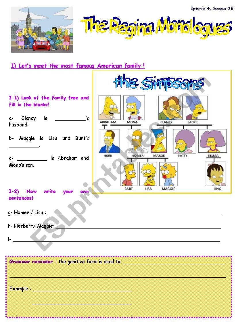 The Regina Monologue The Simpsons In England Part 1 ESL Worksheet By Emy90 The Regina Monologue The Simpsons In England Part 1 ESL Worksheet By Emy90