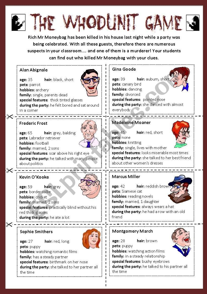 The Whodunit Game Part 1 Role Play And Conversation Practice ESL Worksheet By Poohbear The Whodunit Game Part 1 Role Play And Conversation Practice ESL Worksheet By Poohbear