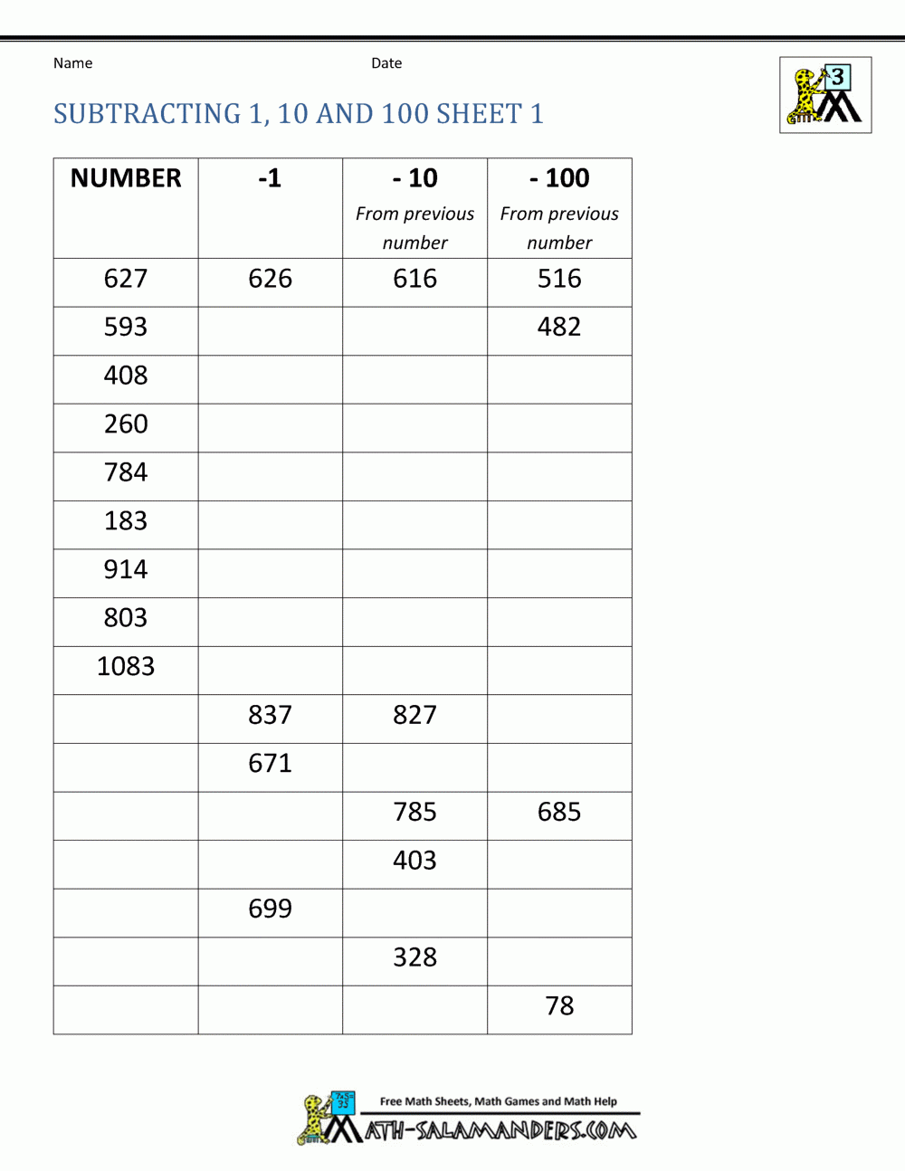 Math 3rd Grade Subtraction Free Worksheet Math 3rd Grade Subtraction Free Worksheet